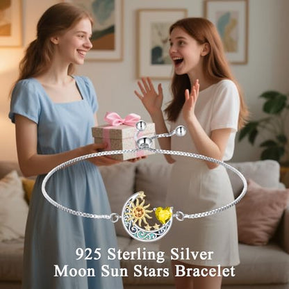 925 Sterling Silver Moon and Sun Star Adjustable Link Bracelet for Women with 12 Month Birthstone Birthday Jewelry - style: 11 - Nov.