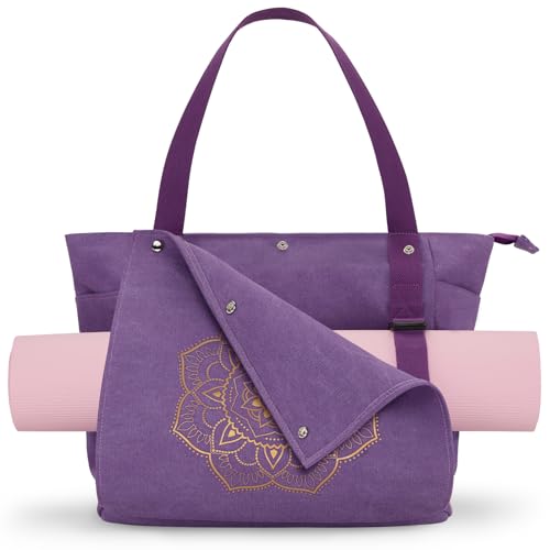 Gonex Yoga Mat Bag, Yoga Gym Bag Tote Bag with Multi Pockets For Women Men, Canvas Yoga Mat Carrier Take in Out Mat Easily For Pilates Travel Workout Office - color: Purple, size: Classic (15.5×5.5×14.5inch)