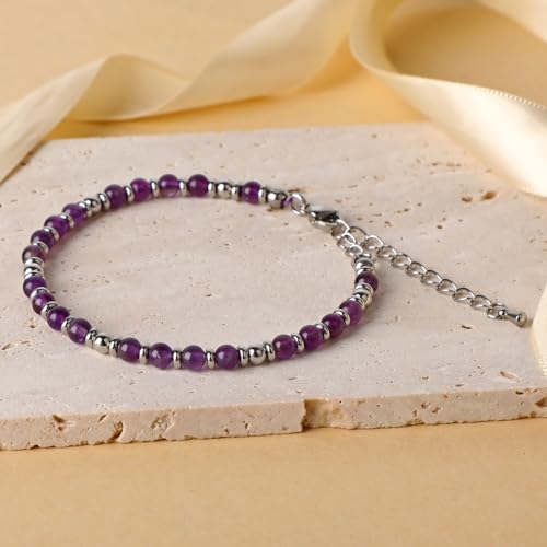 LPBeads Beaded Bracelets for Women Energy Gemstone Charm Jewelry Adjustable Bracelet Gifts for Mom, Daughter, Wife, Friends, Bestie - color: Amethyst