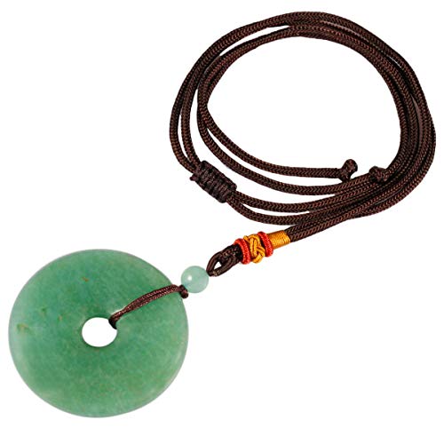 TUMBEELLUWA Healing Stone Pendant Crystal Necklace Chakra Quartz Cord Donut Shape Lucky Amulet Handmade Jewelry for Women Men - color: #3 green