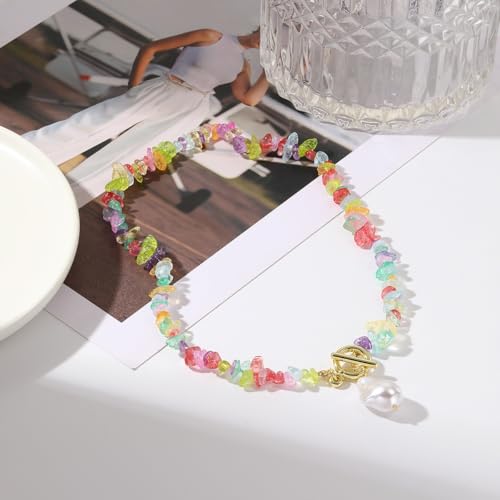Handmade Natural stones Necklaces Charm Colorful Chakra Healing Crystal Pendant Necklaces Natural Stone Anxiety Relief Reiki Neckalces - color: Pearl pendant