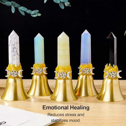Super Loud Solid Brass Handbells Altar Bells Natural Obsidian Tower Bell Chimes Witch's Bells Hand Percussion Instruments Call Bells for Meditation Prayer Pet Feeding and Home(Obsidian, 4.53") - color: Obsidian, size: 4.53"
