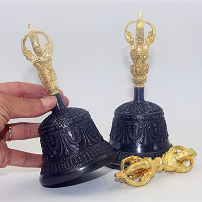 Tibetan Buddhist Meditation Bell And Dorje Set, The Bells Are Engraved With Vivid Patterns, Fascinating, Captivating And Attractive