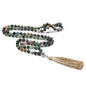 108 Mala Beads Necklace Semi-Precious Gem Stones Meditation Necklace 108 Hand Knotted Japa Mala Beaded Tassel Necklace with Tree of Life Pendant - color: Natural India Agate