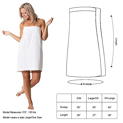 Turkish Linen Women’s Waffle Spa Body Wrap with Adjustable Closure - color: White, size: One Size