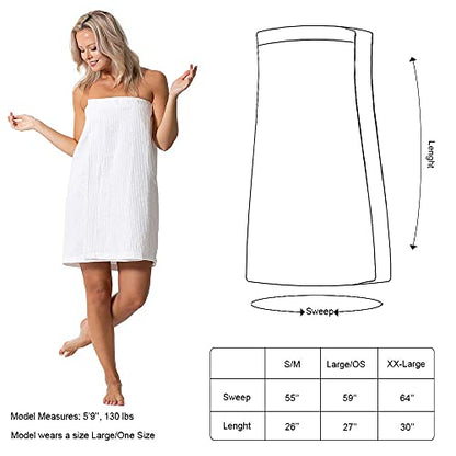 Turkish Linen Women’s Waffle Spa Body Wrap with Adjustable Closure - color: White, size: One Size