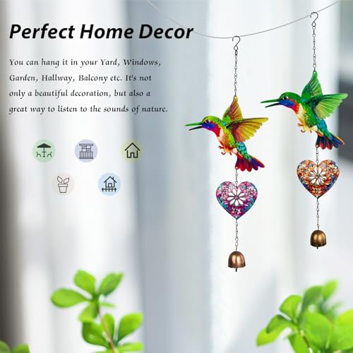 Metal Hummingbird Hanging Decor, Bird Wind Chime Bell Hanging Decor for Outdoor Garden Yard Doors Walls Living Rooms Bedrooms, 2 Pack (Bird-a-Heart) - style: bird-a-heart
