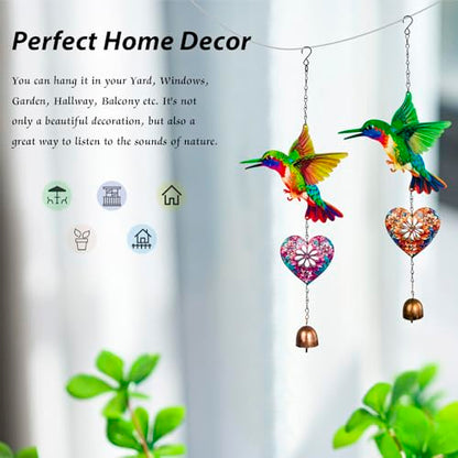 Metal Hummingbird Hanging Decor, Bird Wind Chime Bell Hanging Decor for Outdoor Garden Yard Doors Walls Living Rooms Bedrooms, 2 Pack (Bird-a-Heart) - style: bird-a-heart