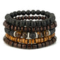 5-Piece Set Wooden Beaded Bracelets, Unisex, Rustic Bohemian Style,Vintage Fashion Jewelry Accessory, for Men and Women