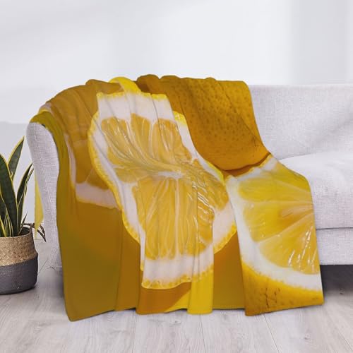 Yellow Lemon Prints Throw Blanket (280g Flannel) Anti-Pilling Warm Fuzzy Blankets for Bed Sofa Couch Travel 40x30 Inch - color: Yellow Lemon, size: 40x30 Inch