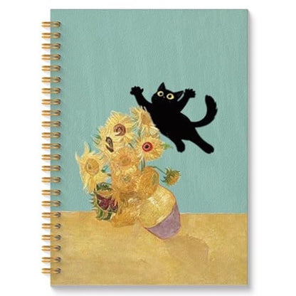 ROXMART Abstract Sunflower Black Cat Spiral Notebook, Cats Lover Gifts Journal, Black Cat Gifts for Women, Whimsical Floral Kitty Kitten Hardcover Notebook Journal, 5.5x8.3 Inch - color: Style08
