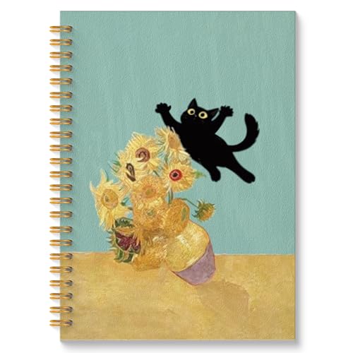 ROXMART Abstract Sunflower Black Cat Spiral Notebook, Cats Lover Gifts Journal, Black Cat Gifts for Women, Whimsical Floral Kitty Kitten Hardcover Notebook Journal, 5.5x8.3 Inch - color: Style08