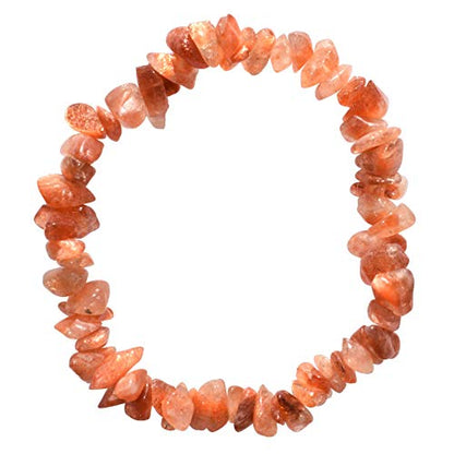 Zenergy Gems Charged Premium Natural Crystal Chip Bead Bracelet + Moroccan Selenite Charging Crystal [Included] - color: Beautiful Sunstone