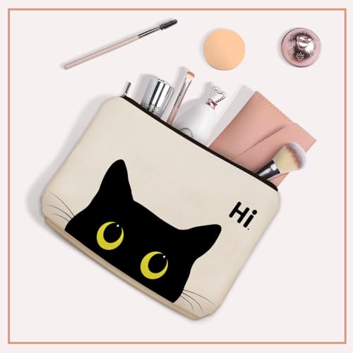 Black Cat Makeup Bag For Cat Mom Gift: Cute Kitty Cosmetic & Toiletry Pouch For Girls & Womens, Sisters, Friends.Ideal Black Cat Lover Gifts for Travel, Birthday, Christmas. - style: Black Cat