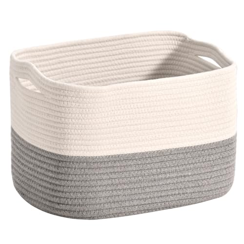 ICERZCZ Woven Cotton Rope Storage Basket for Organizing, Cute Decorative Baskets for Gifts Empty, Organizer Bins for Dog Toy, Baby Laundry, 15“×11”×9.5“, Off White & Grey - color: Off White & Grey, size: 15“(l)×11”(w)×9.5“(h)