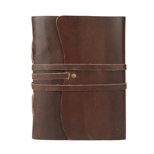 KomalC Dark Tan Leather Journal 7x5 | Handmade Vintage Notebook with Unlined Pages | Rustic Cotton Paper | Antique-Style Travel Diary & Sketchbook for Men & Women - color: Dark Tan, size: 7 x 5