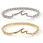 Wave Bar Stainless Steel Bead Bracelets Set, Gold and Silver Tone Stretch Minimalist Jewelry for Women and Men