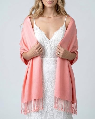 Achillea Lightweight Pashmina Scarf for Women – Soft Silky Shawl Wrap for Evening Dresses, Bridesmaids & Everyday Wear - color: Blush Pink