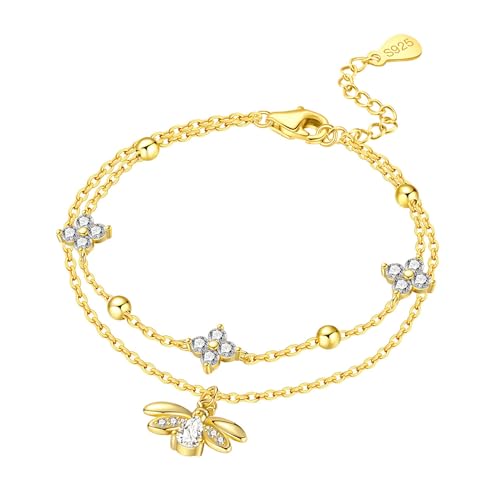 Women's 925 Sterling Silver Bracelet, Non Tarnish 18K Gold Plated Bracelets for Women, Dainty Chain Simple Jewelry Cute Handmade Minimalist for Gift - color: Golden | Firefly