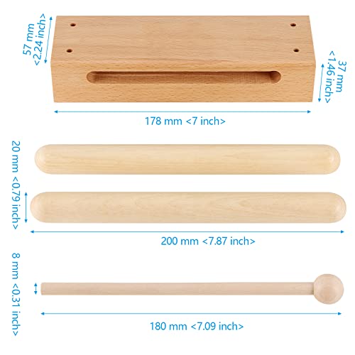 Set of 2 Wood Block Musical Instrument with Mallet Solid Hardwood Rhythm Blocks for Creating Loud and Resonant Tone