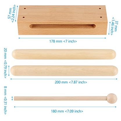 Set of 2 Wood Block Musical Instrument with Mallet Solid Hardwood Rhythm Blocks for Creating Loud and Resonant Tone