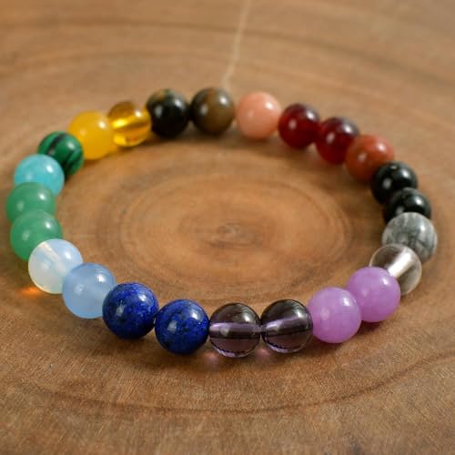 Natural Stone Beaded Bracelets for Women Men - 8MM Semi-Precious Stones Bracelets Adjustable Crystal Beads Stretch Bracelet