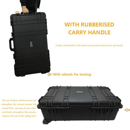 Waterproof Carry-On Hard Case, Protective Camera Case, Portable Outdoor Tool Box, with Wheels and Foam, for Electronics