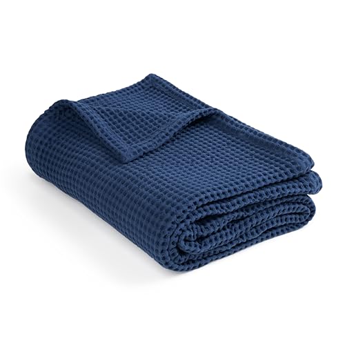 Throw Blanket for Couch, 100% Cotton Soft Lightweight Breathable Summer Blanket Throws, Waffle Weave Throw Size Bed Blanket: Blue (50"x60") - color: Blue, size: Throw (50" x 60")