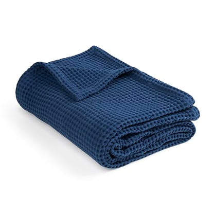 Throw Blanket for Couch, 100% Cotton Soft Lightweight Breathable Summer Blanket Throws, Waffle Weave Throw Size Bed Blanket: Blue (50"x60") - color: Blue, size: Throw (50" x 60")