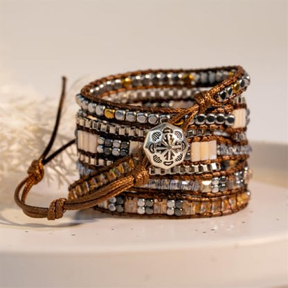 YGLINE Natural Stone Wrap Bracelet for Women Boho Bracelets Healing Crystal Beaded Bracelet Adjustable 3/5 Wraps Bracelet Handmade Birthday Gifts for Women - color: grey