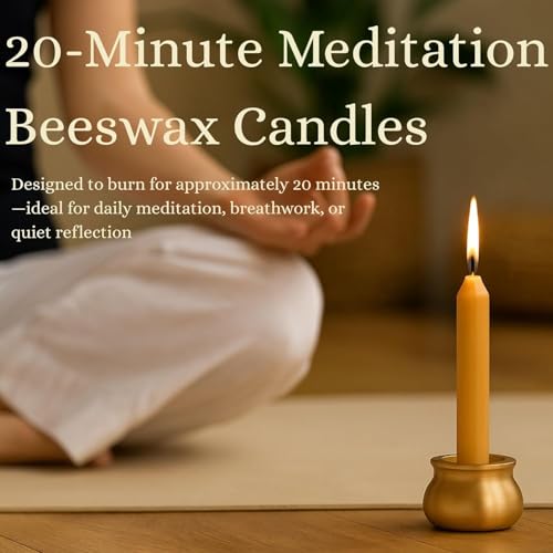 Australian Made 20 Minute Pure Beeswax Mini Meditation Candles, Non Toxic Beeswax Meditation Candle Set with Brass Holder for Intention Setting, Stress Relief, and Daily Meditaiton Mindful Moments - size: Set with Holder (15pcs)
