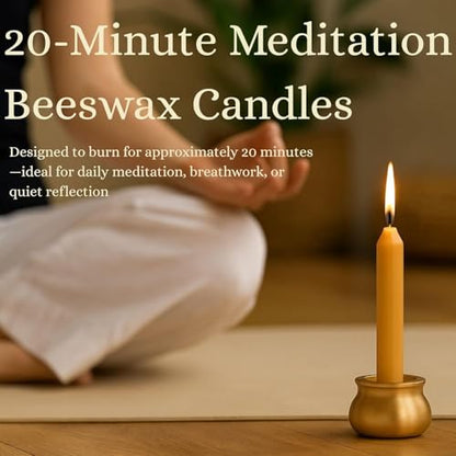 Australian Made 20 Minute Pure Beeswax Mini Meditation Candles, Non Toxic Beeswax Meditation Candle Set with Brass Holder for Intention Setting, Stress Relief, and Daily Meditaiton Mindful Moments - size: Set with Holder (15pcs)