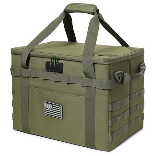 Tactical Camping Storage Bag - 38L Utility Tote Bag Organizer with Combination Lock and Shoulder Strap - color: Army Green, size: 38L