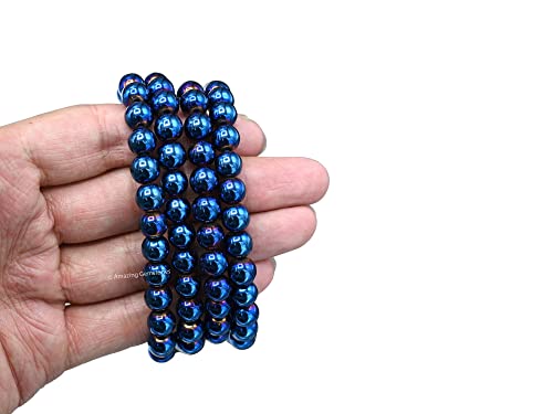 Amazing Gemstone Japa Mala 108 Prayer Beads Necklace and Wrist Mala Bracelet for Meditation - color: Blue Peacock Hematite, size: Without Knots