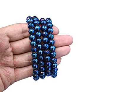 Amazing Gemstone Japa Mala 108 Prayer Beads Necklace and Wrist Mala Bracelet for Meditation - color: Blue Peacock Hematite, size: Without Knots