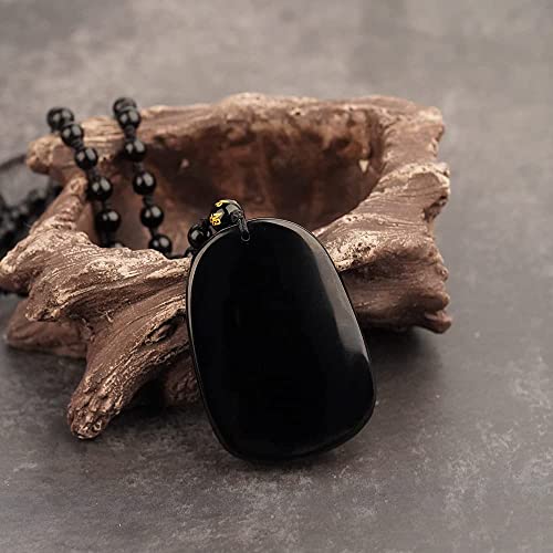 Black Obsidian Necklace Natural Crystal Amulet Protection Pendant with Adjustable Rope Lucky Talisman Necklaces Jewelry Gift for Men Women - color: Dragon