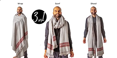Exotic Meditation Shawl - Large Unisex Prayer Wrap, Oversize Scarf & Versatile Indian Stole Blanket - color: Light Grey