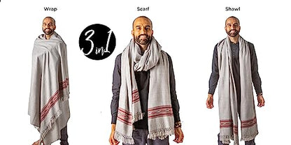 Exotic Meditation Shawl - Large Unisex Prayer Wrap, Oversize Scarf & Versatile Indian Stole Blanket - color: Light Grey