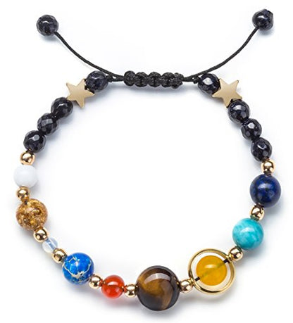 Fesciory Women Solar System Bracelet Universe Galaxy The Eight Planets Guardian Star Natural Stone Beads Bracelet Bangle Gifts - color: Blue Sandstone(Adjustable)