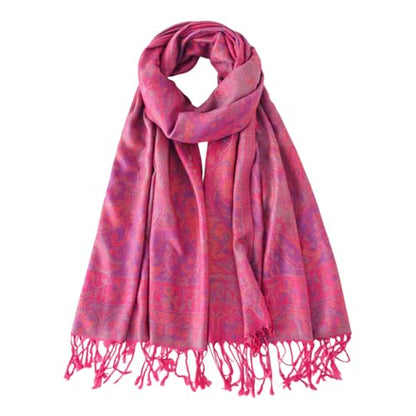 Paisley Pashmina Rave Shawl Scarf-Women's Reversible Ethnic Jacquard Pashmina Wraps for Travel - color: A#. Fuchsia
