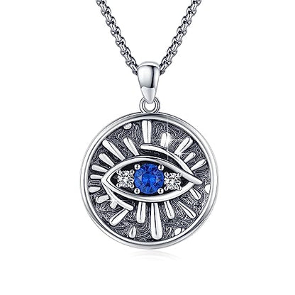 Evil Eye Necklace for Women 925 Sterling Silver, Protection Necklace with Blue Evil Eye Charm, Evil Eye/Lotus Pendant Jewelry, Birthday Christmas Gifts for Her - style: Blue Evil Eyes 11