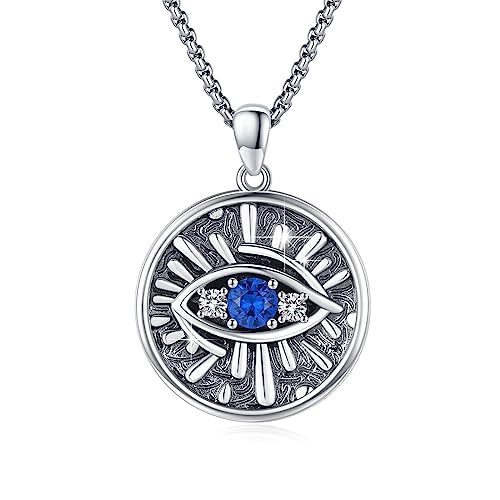 Evil Eye Necklace for Women 925 Sterling Silver, Protection Necklace with Blue Evil Eye Charm, Evil Eye/Lotus Pendant Jewelry, Birthday Christmas Gifts for Her - style: Blue Evil Eyes 11