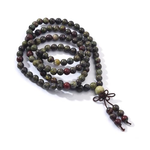 108 Mala Prayer Beads Bracelet 6mm Genuine Gemstone Healing Crystal Stone Beaded Bracelet Buddhist Tibetan Handmade Knotted Elastic Necklace for Yoga Meditation Unisex Women Men