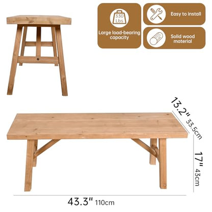 SwallowLiving 43" Solid Wood Entry Bench - Rustic Farmhouse Style Hallway Seating for Living Room, Dining Room Entryway - Handcrafted Natural Finish - color: Nature, size: 43 Inch