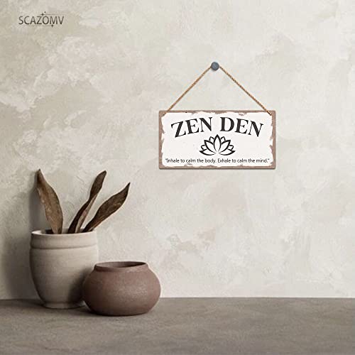 SCAZOMV Wood Decorative Signage, Zen Den Sign, Meditation Room Decor, 10X5 Inch