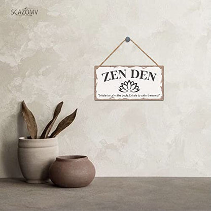 SCAZOMV Wood Decorative Signage, Zen Den Sign, Meditation Room Decor, 10X5 Inch