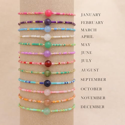 Healing Stone Colorful Beaded Bracelets for Women, Boho Adjustable Handmade Natural Stones Small Beads Friendship Outfit Accessories Jewelry Gift. - color: 0801H