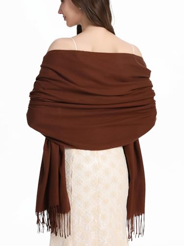 Pashmina Shawl and Wraps for Evening Dresses Resemble Cashmere Scarf for Women Wedding Winter Warm Shawls - color: Coffee
