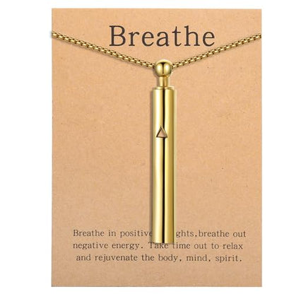 Anxiety Breathe Easy Necklace Mindfulness Breathing Necklace Breathlace Stainless Steel Pendant for Natural Calm & Stress Relief - color: Gold T