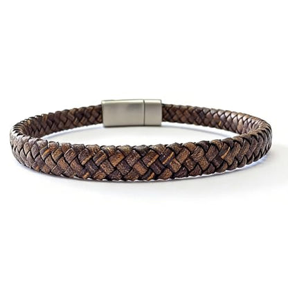 Men's Leather Bracelet, Stackable Stainless Steel Clasp Bracelets for Men Stylish Birthday, Thanksgiving, Valentine's Day Gift for My Man - style: 8.2" Long 5MM Wide Brown